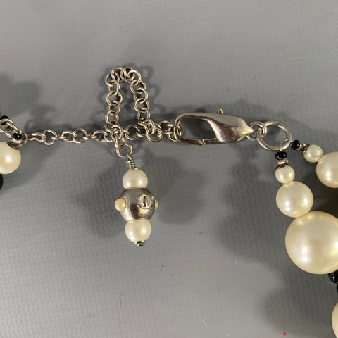 CHANEL Black White Two Tone Faux Pearl Belt