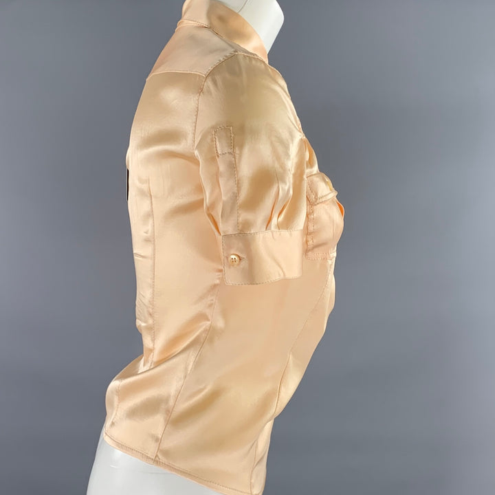 PRADA Size 4 Orange Silk Short Sleeve Blouse