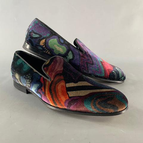 PAUL SMITH Size 10 Purple Multi-Color Print Velvet Slip On Loafers