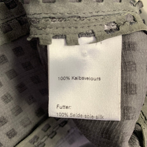 AKRIS Size 8 Grey Perforated Lamb Suede Eye Hook Jacket Blazer