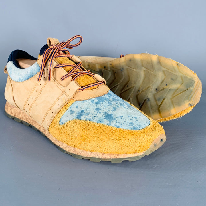 CLAE Size 9.5 Tan Blue Two Toned Leather Lace-Up Sneakers