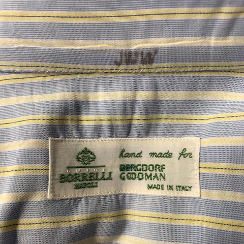 BERGDORF GOODMAN Size XL Blue Yellow Stripe Cotton Long Sleeve Shirt