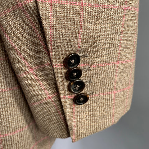 SID MASHBURN Size 44 Brown Pink Window Pane Wool Cotton Sport Coat