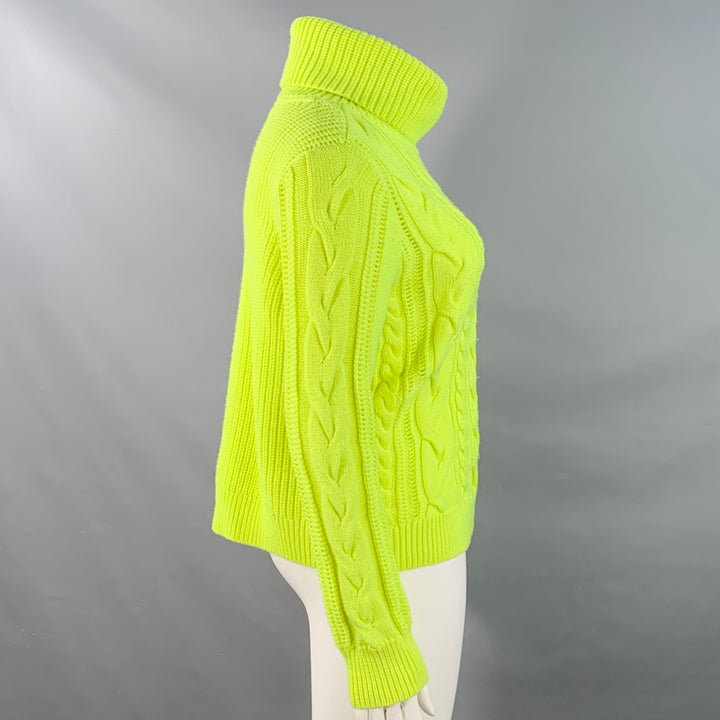 ALICE + OLIVIA Size L Yellow Neon Wool Blend Cable Knit Turtleneck Sweater
