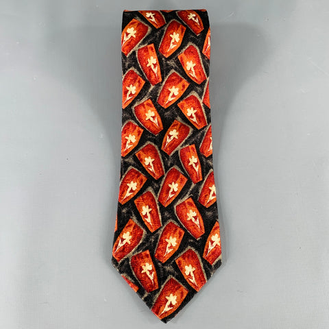ERMENEGILDO ZEGNA Burgundy Black Abstract Silk Tie