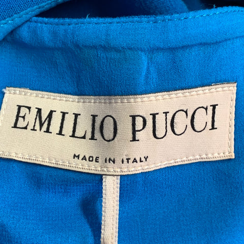 EMILIO PUCCI Size 8 Blue Crepe V-Neck Cocktail Dress