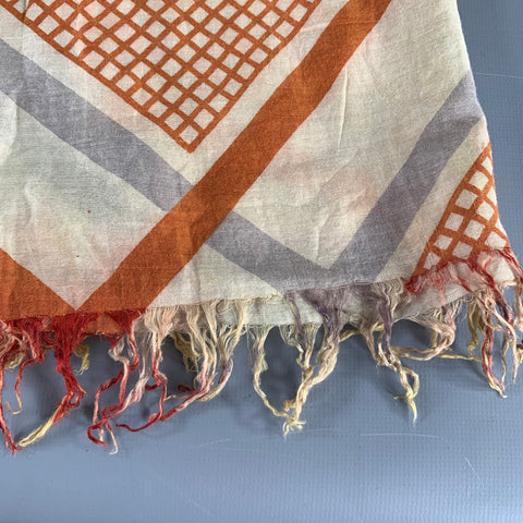 DRIES VAN NOTEN Beige Green Red Abstract Silk Cotton Scarf
