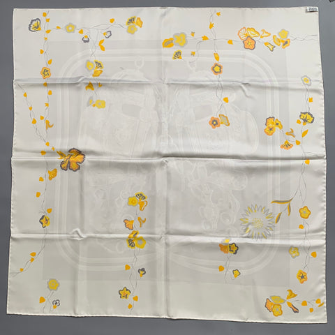 HERMES Ivory Yellow Orange Print Silk Scarves