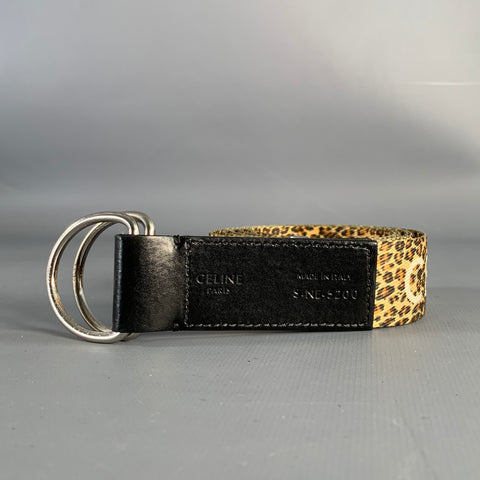 CELINE Waist Size S Beige Brown & White Animal Print Canvas Belt