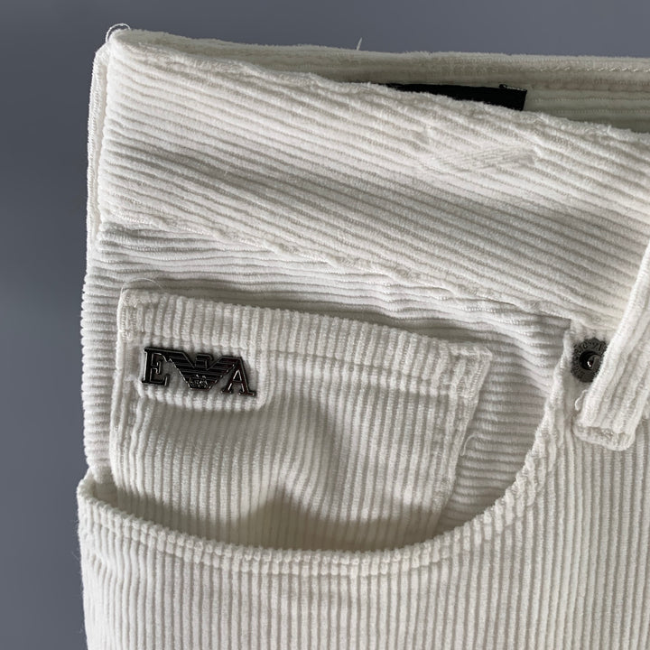 EMPORIO ARMANI Size 30 White Corduroy Cotton Elastane Casual Pants