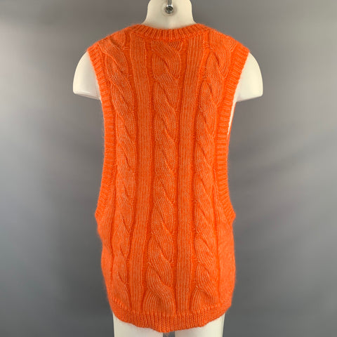 WALTER VAN BEIRENDONCK Size S Orange Cable Knit Mohair Blend Oversized Vest