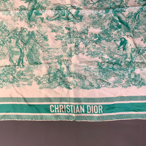 CHRISTIAN DIOR Teal Ivory Landscape Silk Scarves