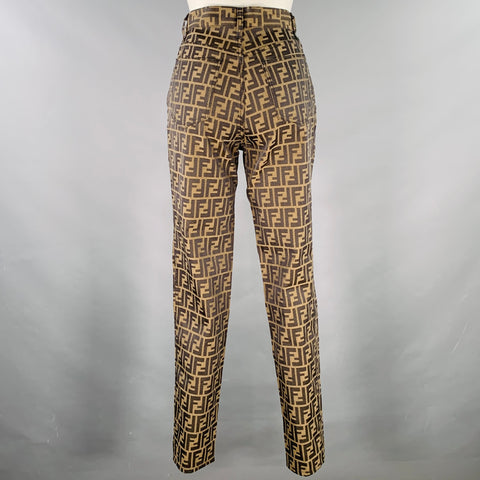 FENDI Size XS Brown Black Polyester Cotton Zucca Monogram High Waisted Jeans