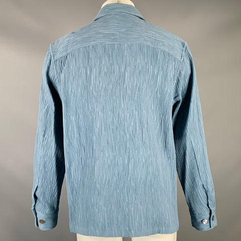 TAAKK Size M Blue Textured Wavy Lines Cotton Blend Worker Jacket