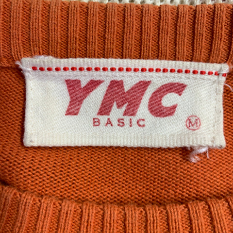 YMC Taille M Pull à motif rayé orange crème en coton mélangé