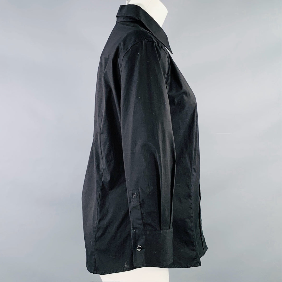 CAROLINA HERRERA Size 8 Black Cotton Spread Collar Shirt