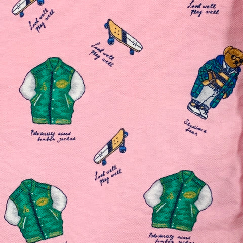RALPH LAUREN Size L Pink Green Bears Cotton One Pocket Long Sleeve Shirt