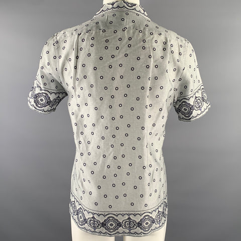 REISS Chemise à manches courtes Camp en coton motif bandana gris marine taille M