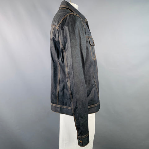 A.P.C. Size XXL Blue Contrast Stitch Waxed Cotton Trucker Jacket