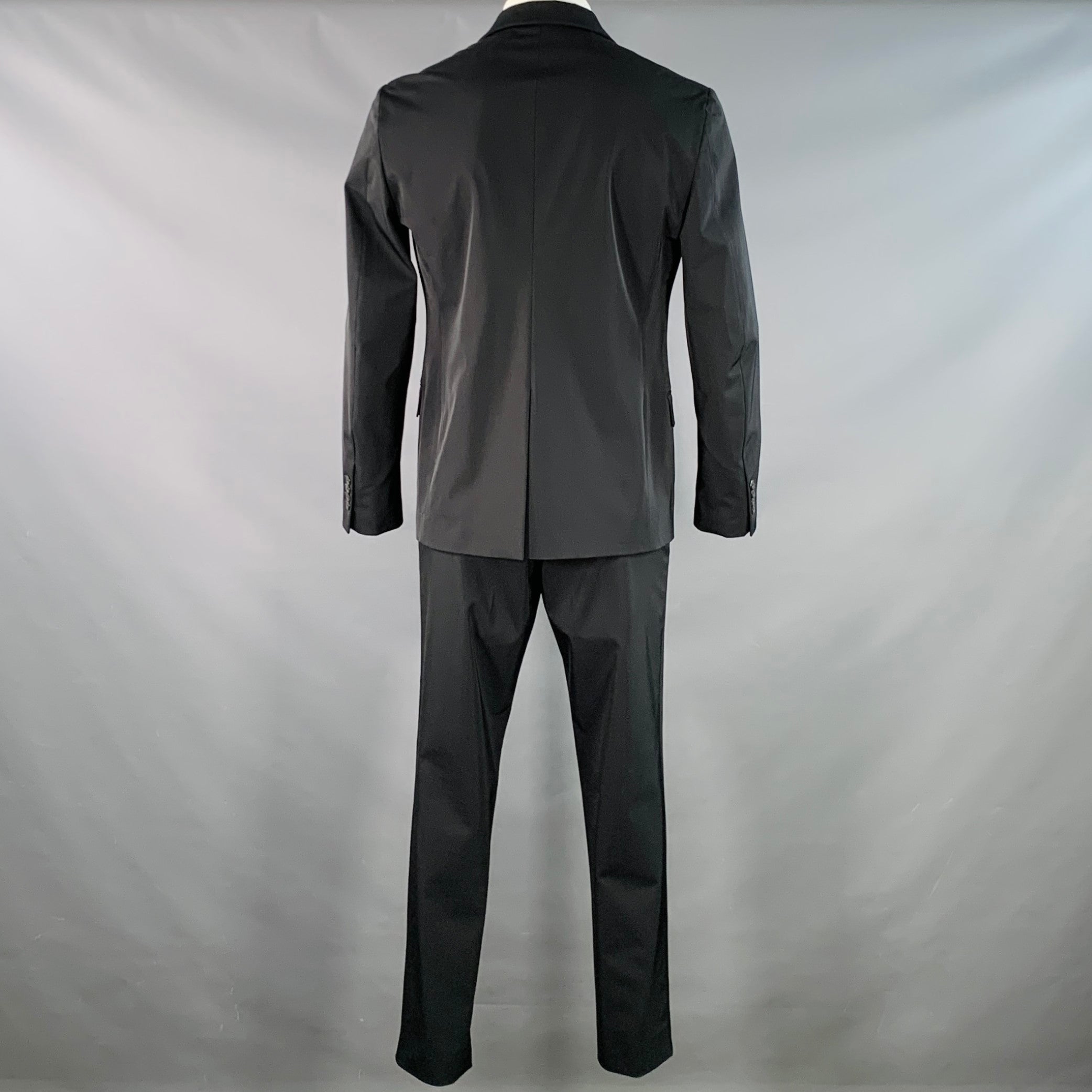 PRADA Size 42 Black Polyester Blend Twill Single Breasted Notch
