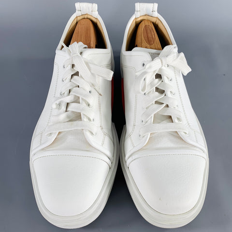 CHRISTIAN LOUBOUTIN Size 10.5 Adolon Junior White Red Color Block Leather Cutout Sneakers