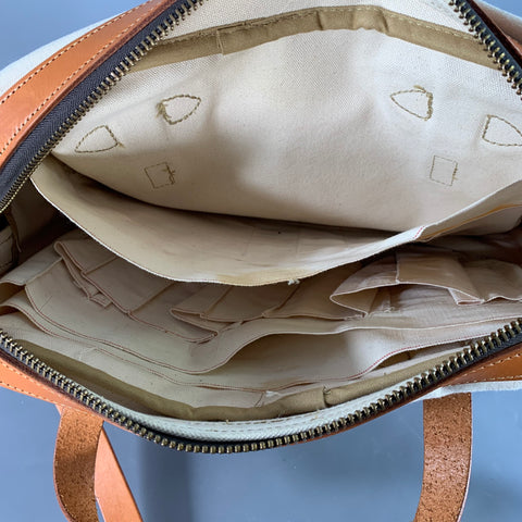 FILSON Cream Tan Canvas Leather Top Handles Crossbody Bag