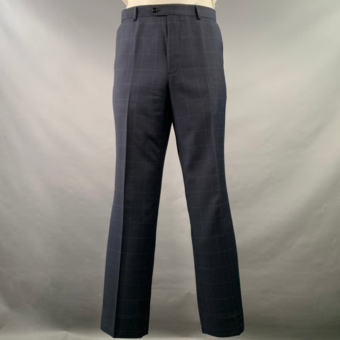 ASTOR & BLACK Size 44 Navy Blue Window Pane Single Breasted Peak Lapel Suit