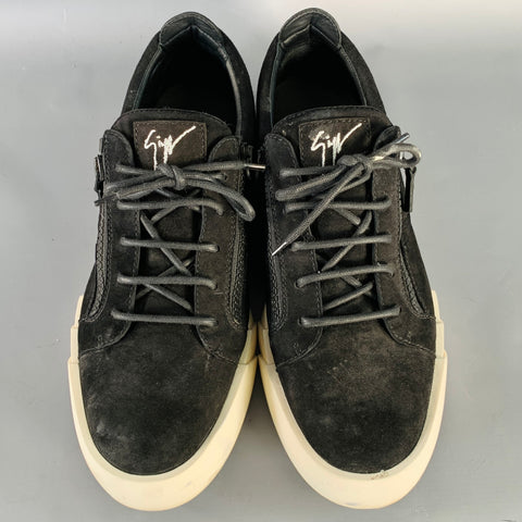 GIUSEPPE ZANOTTI Size 12 Black Suede Double Zipper Sneakers