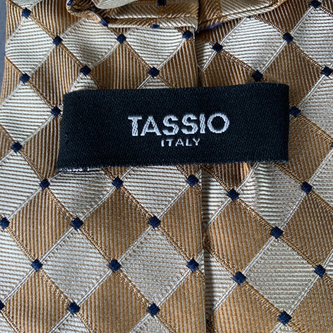 TASSIO Beige Cream Checkered Silk Tie