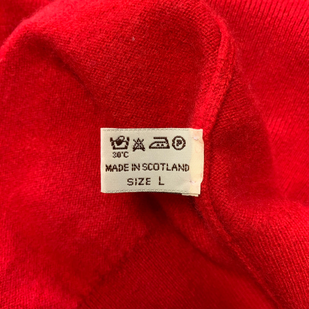 TURNBULL & ASSER Size L Red Knitted Cashmere V-Neck Sweater