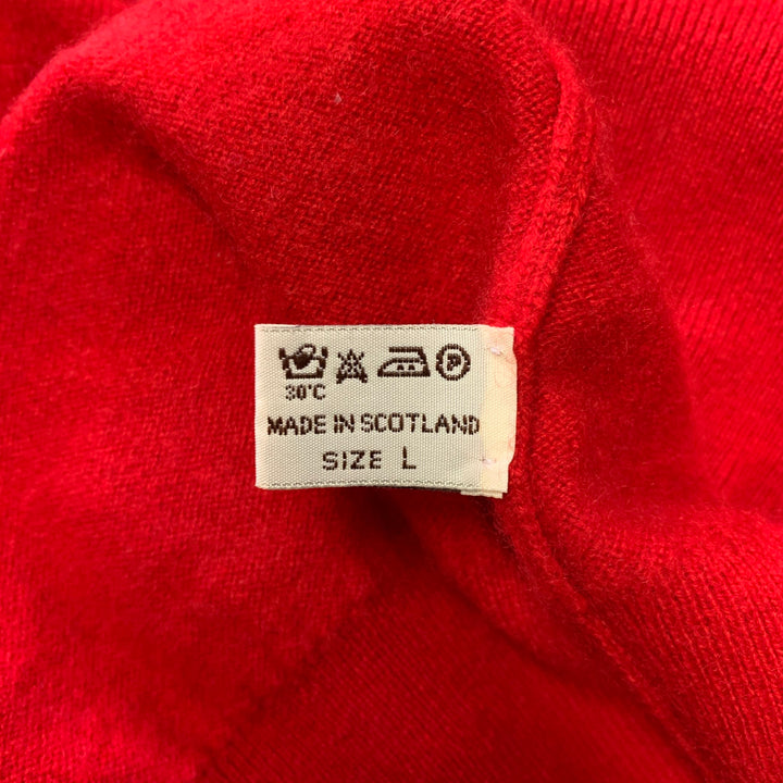 TURNBULL & ASSER Size L Red Knitted Cashmere V-Neck Sweater