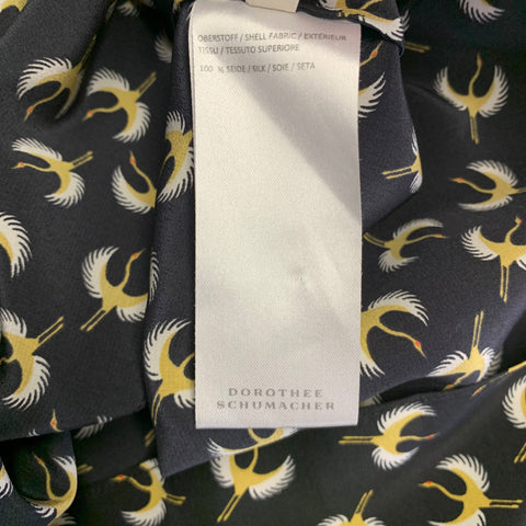 Blouse en soie DOROTHEE SCHUMACHER T2 noire et jaune à motifs oiseaux