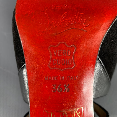 CHRISTIAN LOUBOUTIN Size 6.5 Black Leather Ankle Strap Heels Pumps