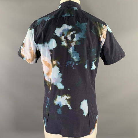 PS by PAUL SMITH Size L Navy Abstract Cotton Short Sleeve Shirt