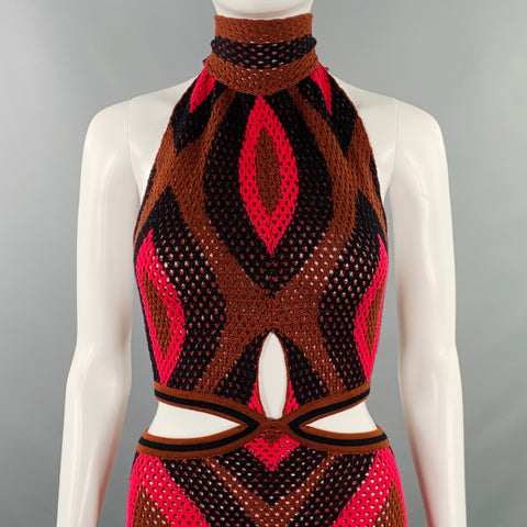 JOHANNA ORTIZ Size XS Brown Black Pink Cotton Abstract Halter Dress
