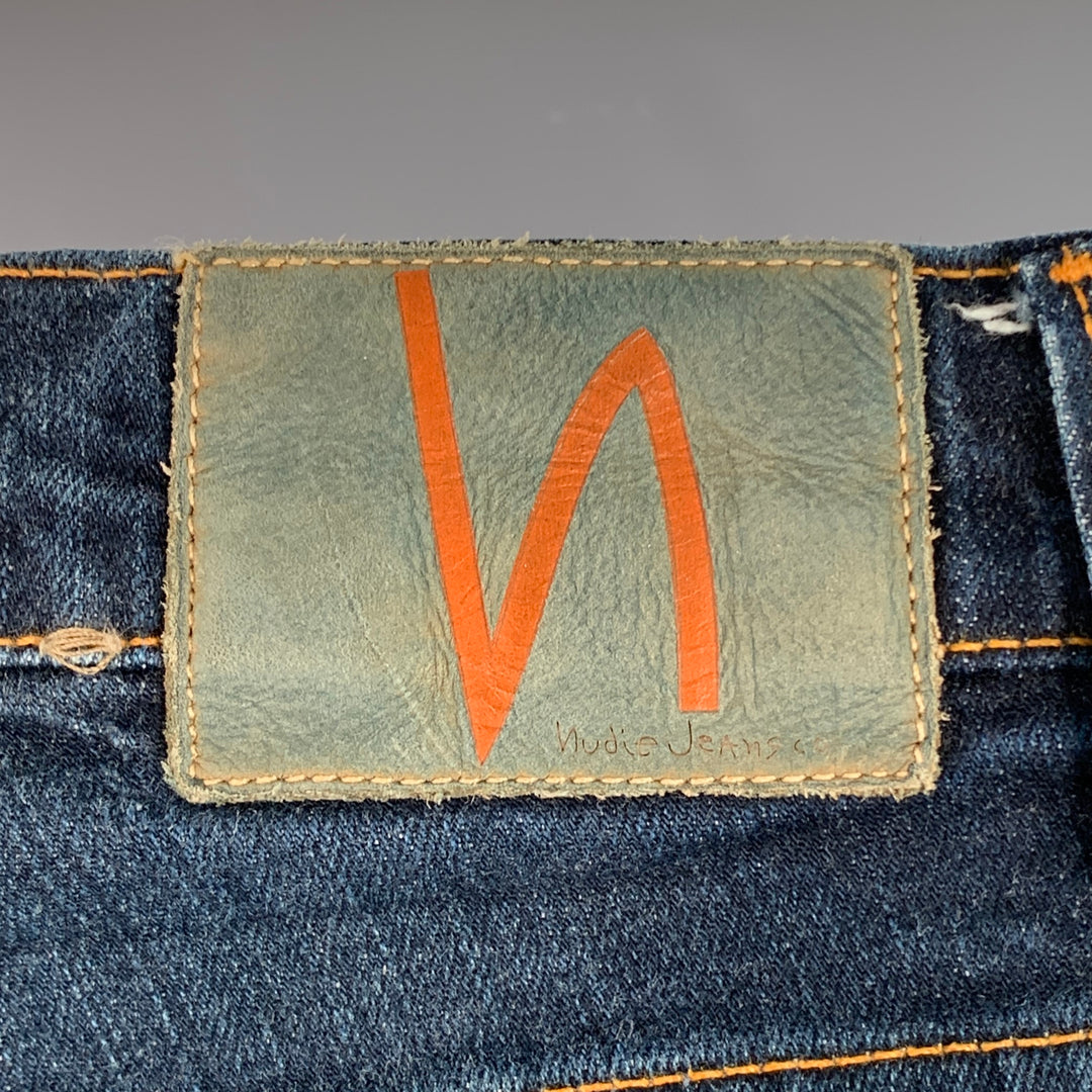 NUDIE JEANS Size 29 Grim Tim Navy Contrast Stitch Cotton Blend Tapered Jeans