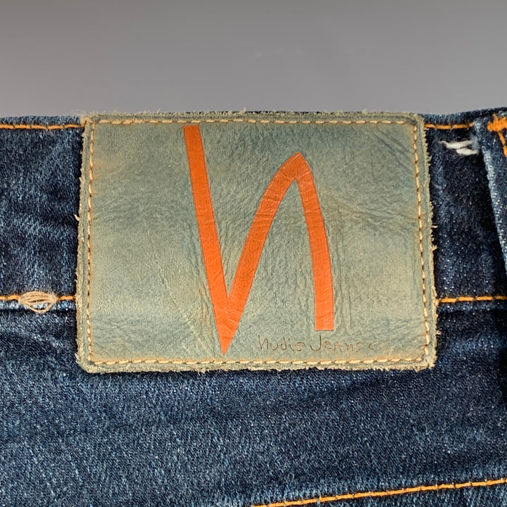 NUDIE JEANS Size 29 Grim Tim Navy Contrast Stitch Cotton Blend Tapered Jeans