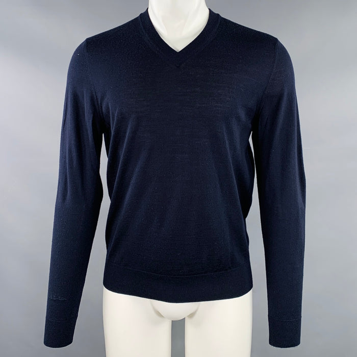 PAUL SMITH Size M Navy Knit Merino Wool V-Neck Pullover