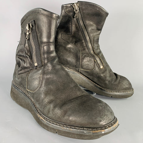 JULIUS_7 Size 9.5 Black Leather Zip Up Ankle Boots