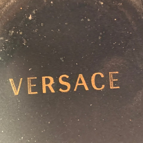 VERSACE Talla 9 Mocasines sin cordones de terciopelo con bordado dorado negro