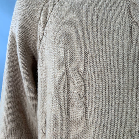 GUCCI Vintage 1980s Size 46 Tan Cable Knit Camel Hair Turtleneck Sweater