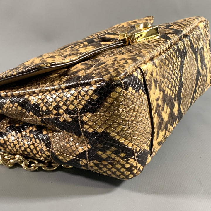 MICHAEL KORS Brown Yellow Animal Print Leather Handbag