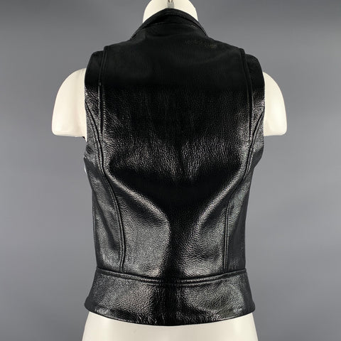 LANVIN Size M Black Leather Deer Skin Moto Racer Vest