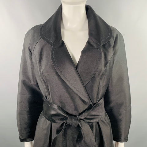 THREAD Size 0 Black Wool Silk Belted Pleated Coat
