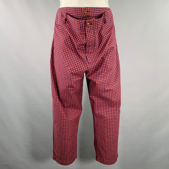 VIVIENNE WESTWOOD Size S Alien Burgundy Navy Checkered Cotton Button Fly Dress Pants