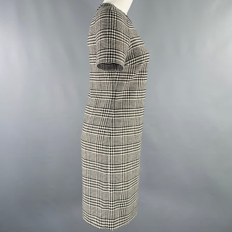 LANVIN Size 4 Black White Wool Blend Houndstooth Short Sleeve Dress