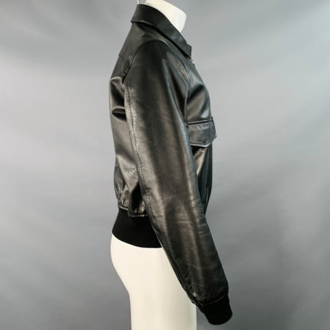 DIOR HOMME Size M Black Leather Two Pockets Bomber Jacket