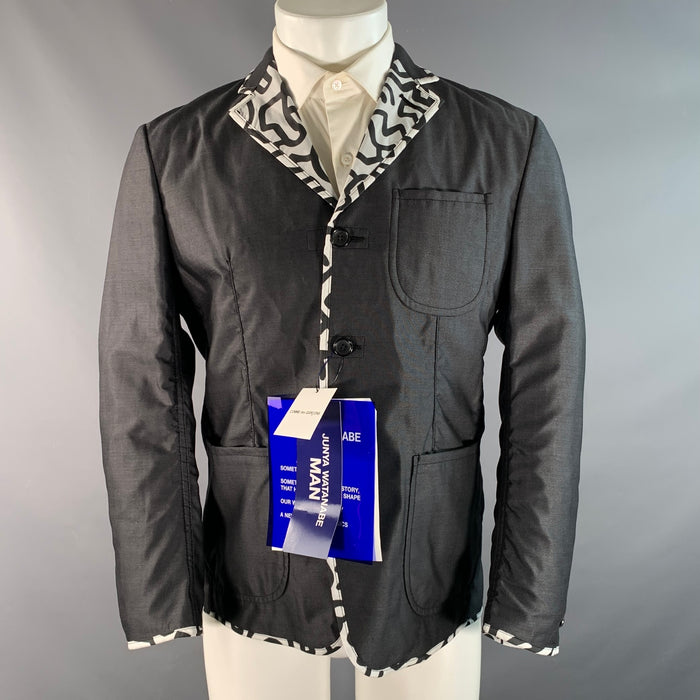 JUNYA WATANABE Tour de poitrine S Veste de sport en mélange de soie gris, noir et blanc
