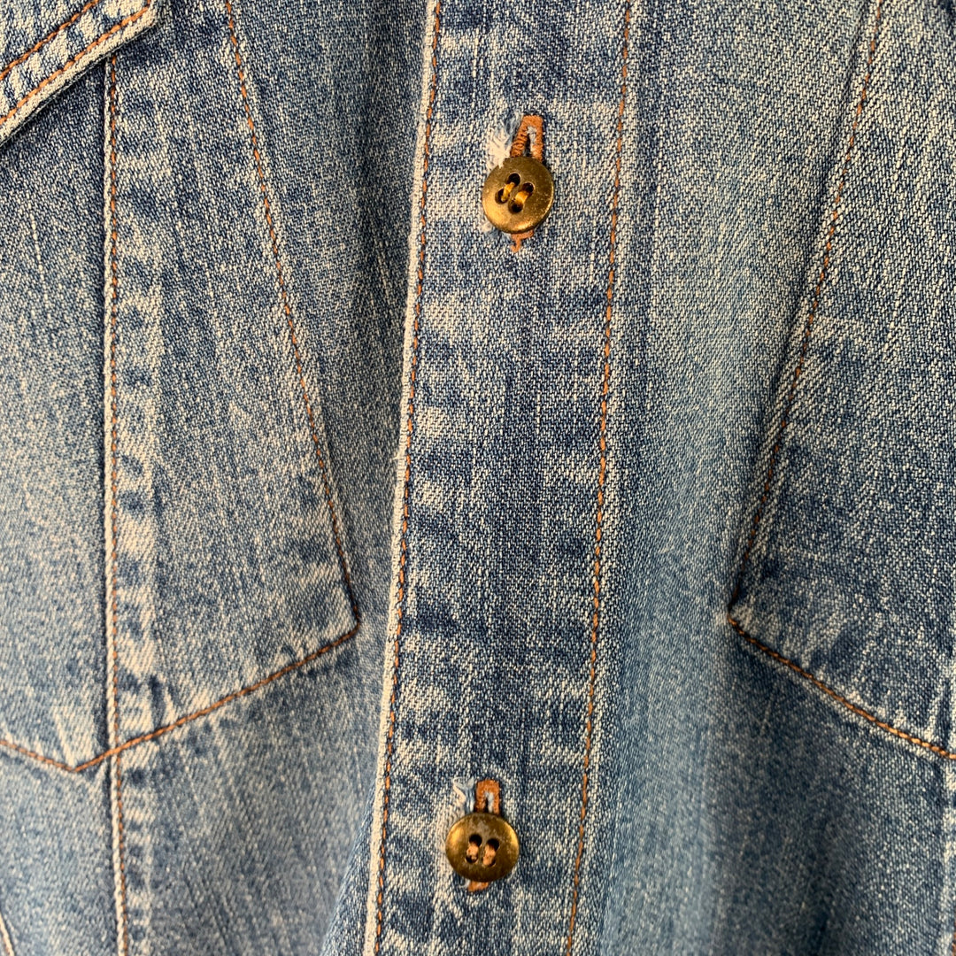MARITHE+FRANCOIS GIRBAUD Vintage Size S Blue Cotton Denim Long Sleeve Shirt