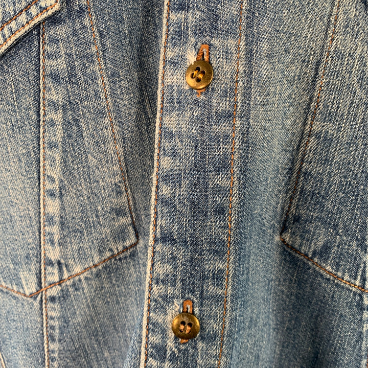 MARITHE+FRANCOIS GIRBAUD Vintage Size S Blue Cotton Denim Long Sleeve Shirt